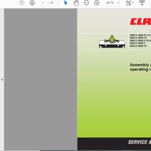 CLAAS DISCO 3050 FC PLUS 3050 FC 3050 F PLUS 3050 F 3000 FC Assembly & Operating instructions Manual