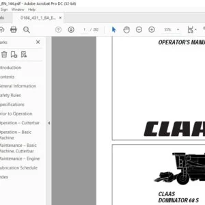 CLAAS DOMINATOR 68 S Operator's Manual - PDF DOWNLOAD