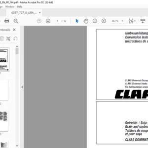 CLAAS DOMINATOR Grain and soybean cutterbars Conversion instructions Manual