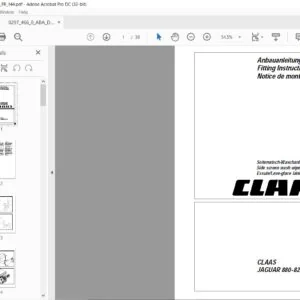 CLAAS JAGUAR 880-820 Side screen wash wiper Fitting Instructions Manual DE_EN_FR