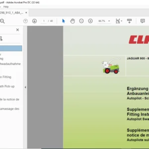 CLAAS JAGUAR 900 - 830 Autopilot Swath Steering Supplement to Fitting Instructions Manual DE_EN_FR