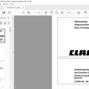 CLAAS LEXION 480 - 440 Dust Extraction System Fitting Instructions Manual - PDF DOWNLOAD