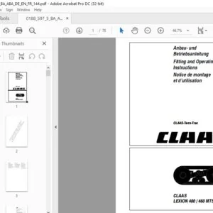 CLAAS LEXION 480 460 MTS Fitting & Operating Instructions Manual - PDF DOWNLOAD