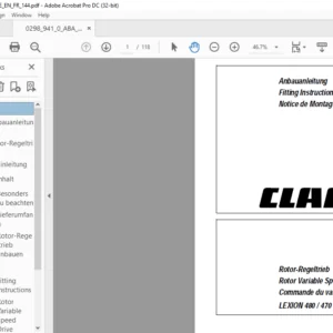 CLAAS LEXION 480 470 Rotor Variable Speed Drive Fitting Instructions Manual DE_EN_FR
