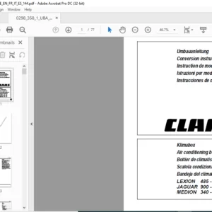 CLAAS LEXION 485-405 JAGUAR 900-830 MEDION 340-310 Air conditioning box Conversion instruction Manual