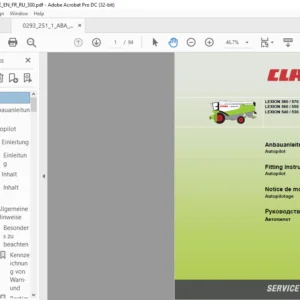 CLAAS LEXION 580 570 LEXION 560 550 LEXION 540 530 520 510 Autopilot Fitting Instructions Manual