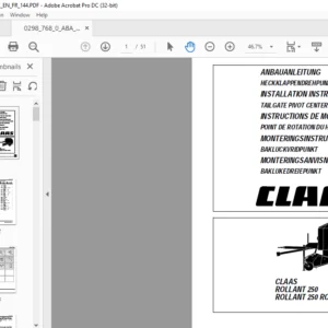 CLAAS ROLLANT 250 ROLLANT 250 ROTO CUT TAILGATE PIVOT CENTER Installation Instructions Manual
