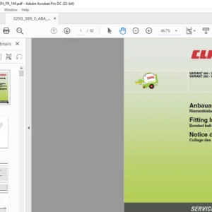 CLAAS VARIANT 260 - VARIANT 260 RC VARIANT 280 - VARIANT 280 RC Bonded belt Fitting Instructions Manual