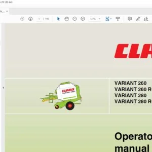 CLAAS VARIANT 260 VARIANT 260 ROTO CUT VARIANT 280 VARIANT 280 ROTO CUT Operator's Manual
