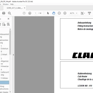 CLASS LEXION 460 - 410 Cab Heate Crop Spreader Fitting Instructions Manual DE_EN_FR