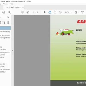 CLASS MEGA 360 MEGA 350 Threshing drum reduction gearbox Fitting Instructions Manual DE_EN_FR