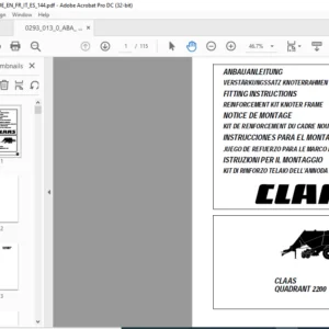 CLASS QUADRANT 2200 REINFORCEMENT KIT KNOTER FRAME Fitting Instructions Manual