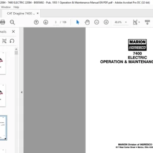 Cat Dragline  MARION 7400 ELECTRIC WALKING DRAGLINE  Operation & Maintenance  Instruction Manual - PDF DOWNLOAD