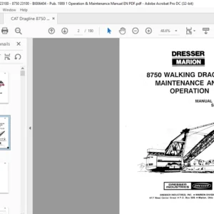 Cat Dragline Marion 8750 Walking Dragline Maintenance & Operation Manual - PDF DOWNLOAD