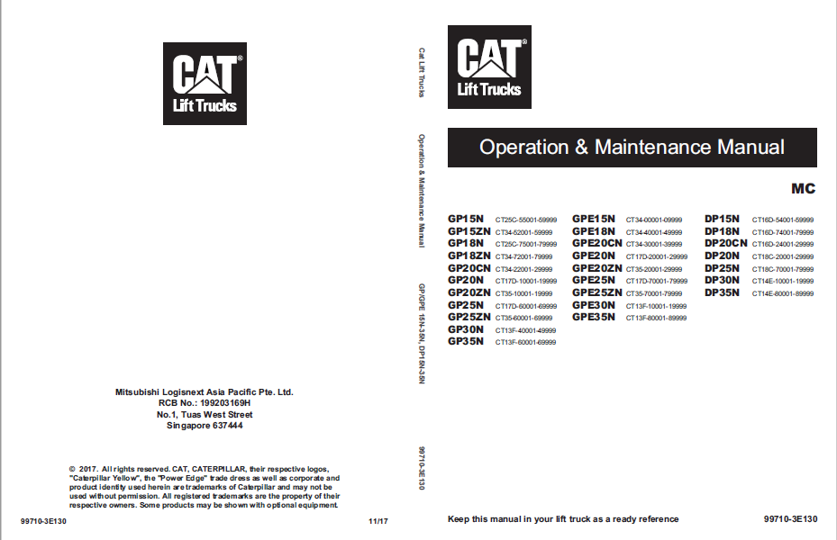 Caterpillar GP15ZN Lift Trucks Service Manual + Operation & Maintenance ...