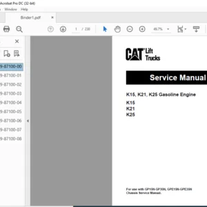 Caterpillar K15 K21 K25 Gasoline Engine Lift Trucks Service Manual - PDF DOWNLOAD