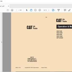 Caterpillar NSV12N Lift Trucks Operation & Maintenance Manual - PDF DOWNLOAD