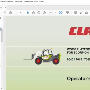 Claas 9040 7045 7040 7030 6030 Work Platform For Scorpion Operator's Manual