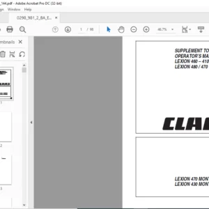 Claas Lexion 460 – 410, Lexion 480 470 Operator’s Manual - PDF DOWNLOAD