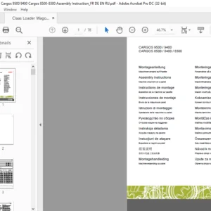 Claas Loader Wagons Cargos 9500 9400 Cargos 8500-8300 Assembly Instruction Manual FR_DE_EN_RU