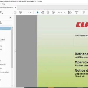 Claas Miscellaneous Twister Air filter cleaning unit Operator's Manual FR_DE_EN - PDF DOWNLOAD