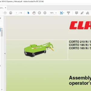 Claas Mowers Corto 210 N S Corto 185 N S Corto 165 N S Operator's Manual - PDF DOWNLOAD