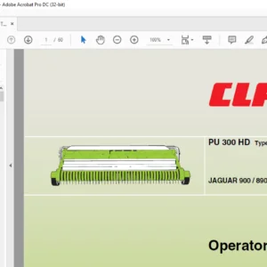 Claas PU 300 HD Type 905 JAGUAR 900 890 870 850 830 Type 493 Operator's Manual