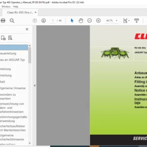 Claas RU 450 Xtra Jaguar Typ 493 Assembly on JAGUAR Type 492 Fitting instructions Manual DE_EN_FR_ES