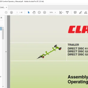 Claas TRAILER DIRECT DISC 610, 520 Contour, 520 Comfort Operator's Manual