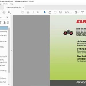 Claas XERION 3300 TRACTRAC VC 3300 SADDLE TRAC 3800 TRACTRAC VC 3800 SADDLE TRAC Pressure reducer for crane operation Manual