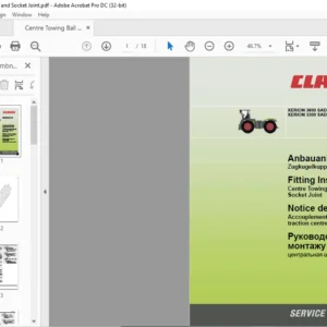 Claas XERION 3800 3300 SADDLE TRAC Centre Towing Ball & Socket Joint Fitting Instructions Manual DE_EN_FR_ES_RU