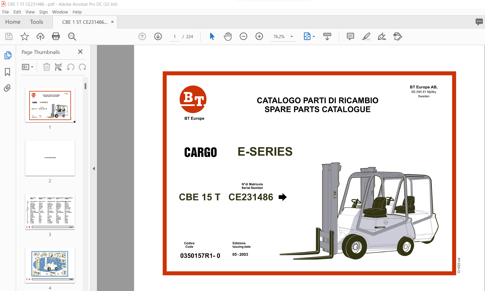 Part cargo. BT Cargo CBE 2.0 F. BT Cargo CBE1.2T munual.