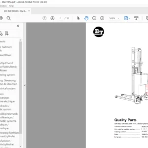BT SH 800; SH 800E with 1 or 2 extra hydraulic operation Quality Parts Manual - PDF DOWNLOAD