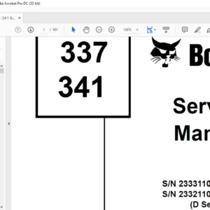 Bobcat 337 341 Excavator Service Manual 6901080 (4-07) - PDF DOWNLOAD