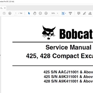 Bobcat 425 428 Compact Excavator Service Manual 6986952 (5-09) - PDF DOWNLOAD