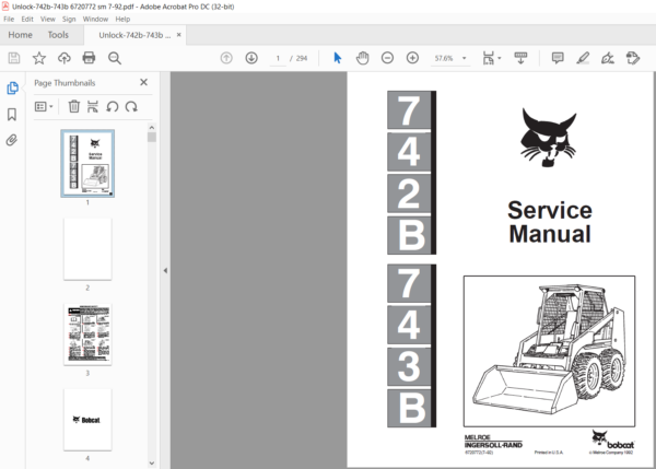 Bobcat 742B 743B Service Manual 6720772 (7–92) - PDF DOWNLOAD ...