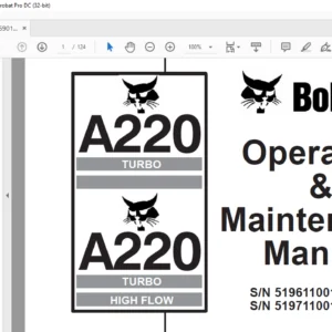 Bobcat A220 Turbo A220 Turbo High Flow Skid Steer Loader Operation & Maintenance Manual  - PDF DOWNLOAD