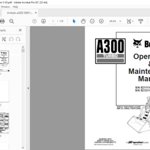 Bobcat A300 Turbo Skid Steer Loader Operation & Maintenance Manual - PDF DOWNLOAD