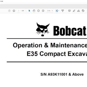 Bobcat E35 Compact Excavator Operation & Maintenance Manual - PDF DOWNLOAD