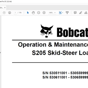 Bobcat S205 Skid-Steer Loader Operation & Maintenance Manual - PDF DOWNLOAD