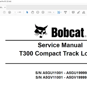 Bobcat T300 Compact Track Loader Service Manual 6986683 (3-09) - PDF DOWNLOAD