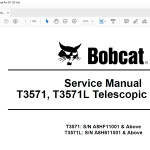 Bobcat T3571, T3571L Telescopic Handler Service Manual 6986765-EN (12-07) - PDF DOWNLOAD