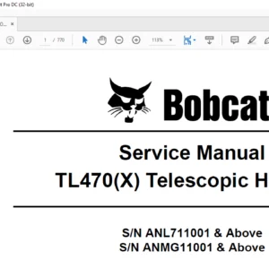 Bobcat TL470(X) Telescopic Handler Service Manual 6990103 (05-11) - PDF DOWNLOAD