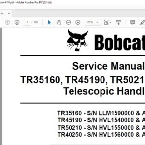 Bobcat TR35160 TR45190 TR50210 TR40250 Telescopic Handler Service Manual 6989624-EN (04-10) - PDF DOWNLOAD