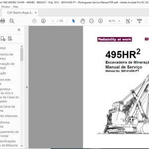 CAT Electric Rope Shovel 495HR2 Escavadeira de Mineração Manual de Serviço - PDF DOWNLOAD (Portuguese)