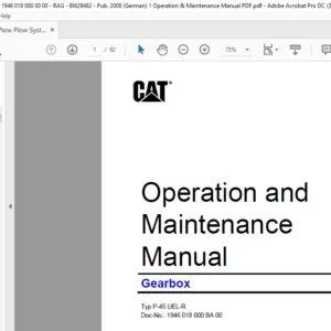 CAT Plow Gearbox Getriebe P-45 UEL-R Betriebsanleitung - PDF DOWNLOAD ( GERMAN)