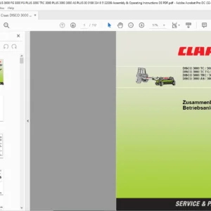 Claas DISCO 3000 TC / 3000 TC PLUS 3000 TC FG / 3000 TC FG PLUS 3000 TRC / 3000 TRC PLUS 3000 AS / 3000 AS PLUS Zusammenbau- und Betriebsanleitung Manual