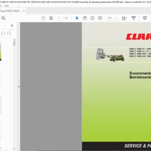 Claas DISCO 3000 TC/3000 TC PLUS 3000 TC FG/3000 TC FG PLUS 3000 TRC/3000 TRC PLUS 3000 AS/3000 AS PLUS Zusammenbau- und Betriebsanleitung Manual - PDF DOWNLOAD (German)