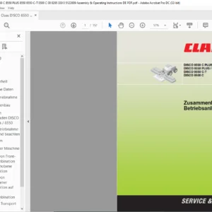 Claas DISCO 8550 C PLUS / 8550 C DISCO 8550 PLUS / 8550 DISCO 8550 C-T DISCO 8500 C Zusammenbau- und Betriebsanleitung Manual