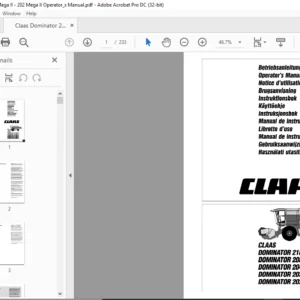 Claas Dominator 218 208 204 203 202 Mega II Operator's Manual - PDF DOWNLOAD